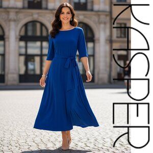 Kasper Crew Neck Tie Waist Flare Dress NWT Blue Size 14 Small hole